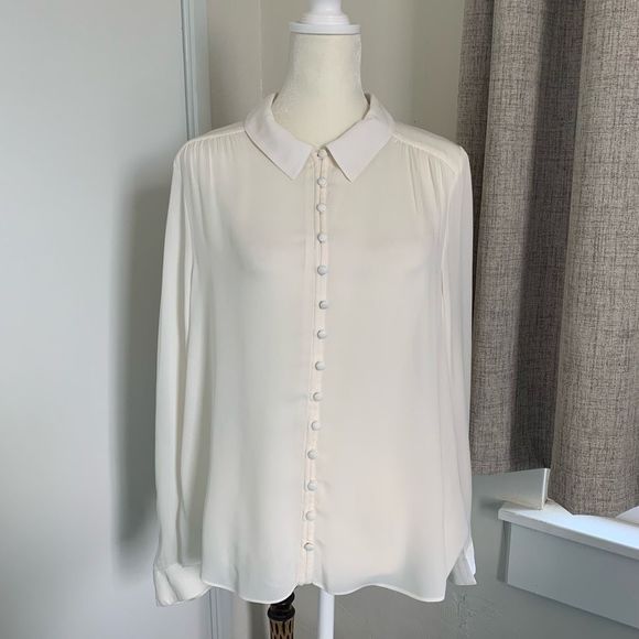 Worth Tops - WORTH 100% silk white long sleeve sheer tunic top blouse shirt button front sz L